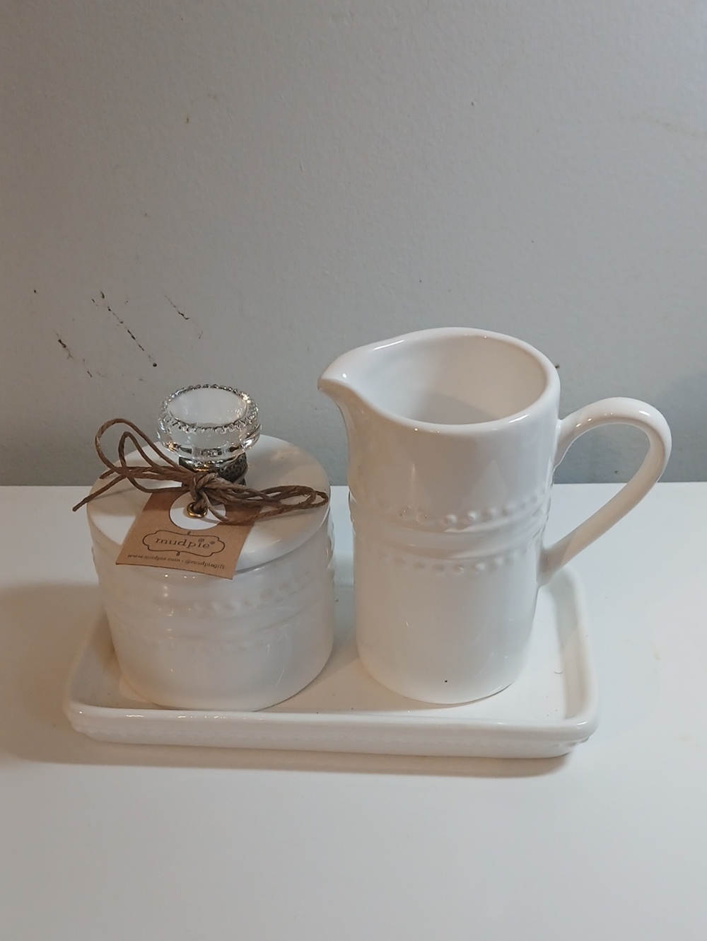 White Ceramic Pitcher and Jar Set
